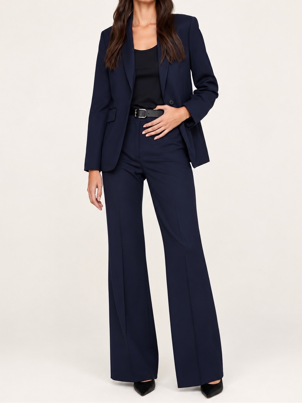 Banana Republic High Rise Modern Flare Wool Pants Navy Career Womens 12 Long
